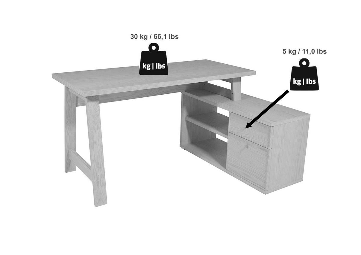 ECKSCHREIBTISCH  Eichefarben Kabeldurchlass, Stauraum, seitenverkehrt montierbar  - Eichefarben/Silberfarben, KONVENTIONELL, Holzwerkstoff/Metall (150/75/105cm) - MID.YOU