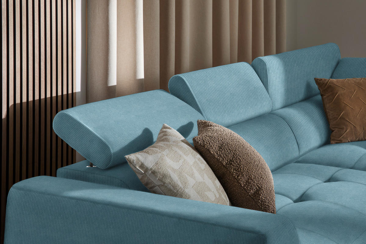 ECKSOFA in Feincord Türkis  - Türkis/Schwarz, Design, Kunststoff/Textil (284/205cm) - MID.YOU