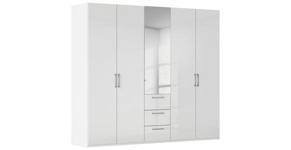 DREHTÜRENSCHRANK 251/235/61 cm,  in Weiß, Weiß Hochglanz, 5-türig  - Chromfarben/Edelstahlfarben, Basics, Glas/Holzwerkstoff (251/235/61cm) - Novel