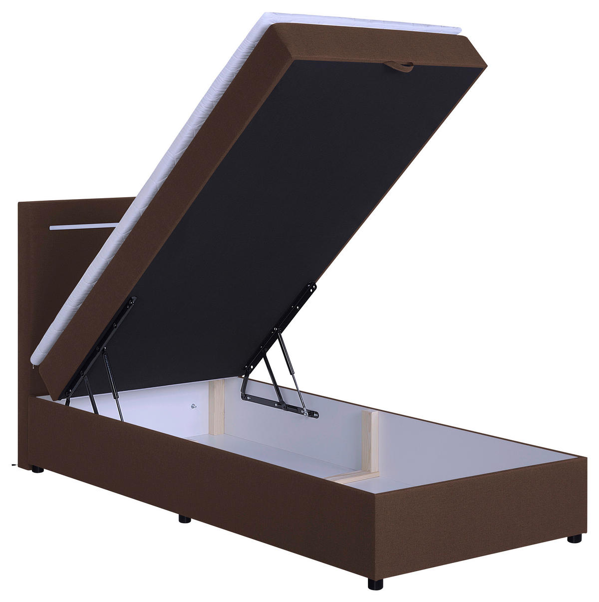 BOXBETT 100/200 cm,  in Braun, Bettkasten, Topper, Kopfteilbeleuchtung,  - Schwarz/Braun, MODERN, Kunststoff/Textil (100/200cm) - MID.YOU