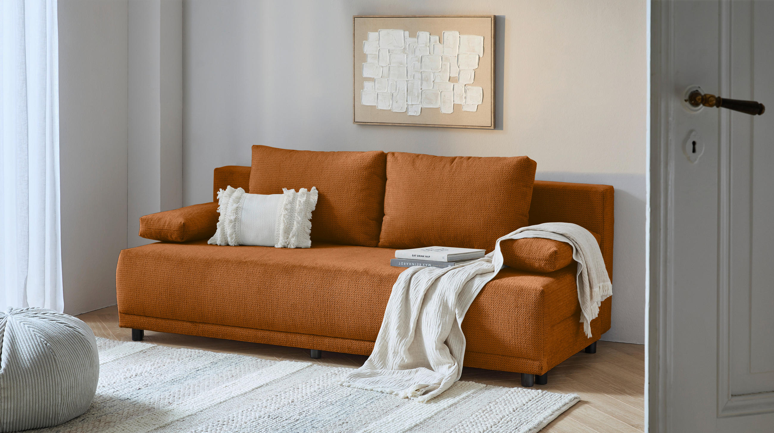 SCHLAFSOFA Chenille Rostfarben  - Rostfarben/Schwarz, KONVENTIONELL, Kunststoff/Textil (201/72/98cm) - Carryhome