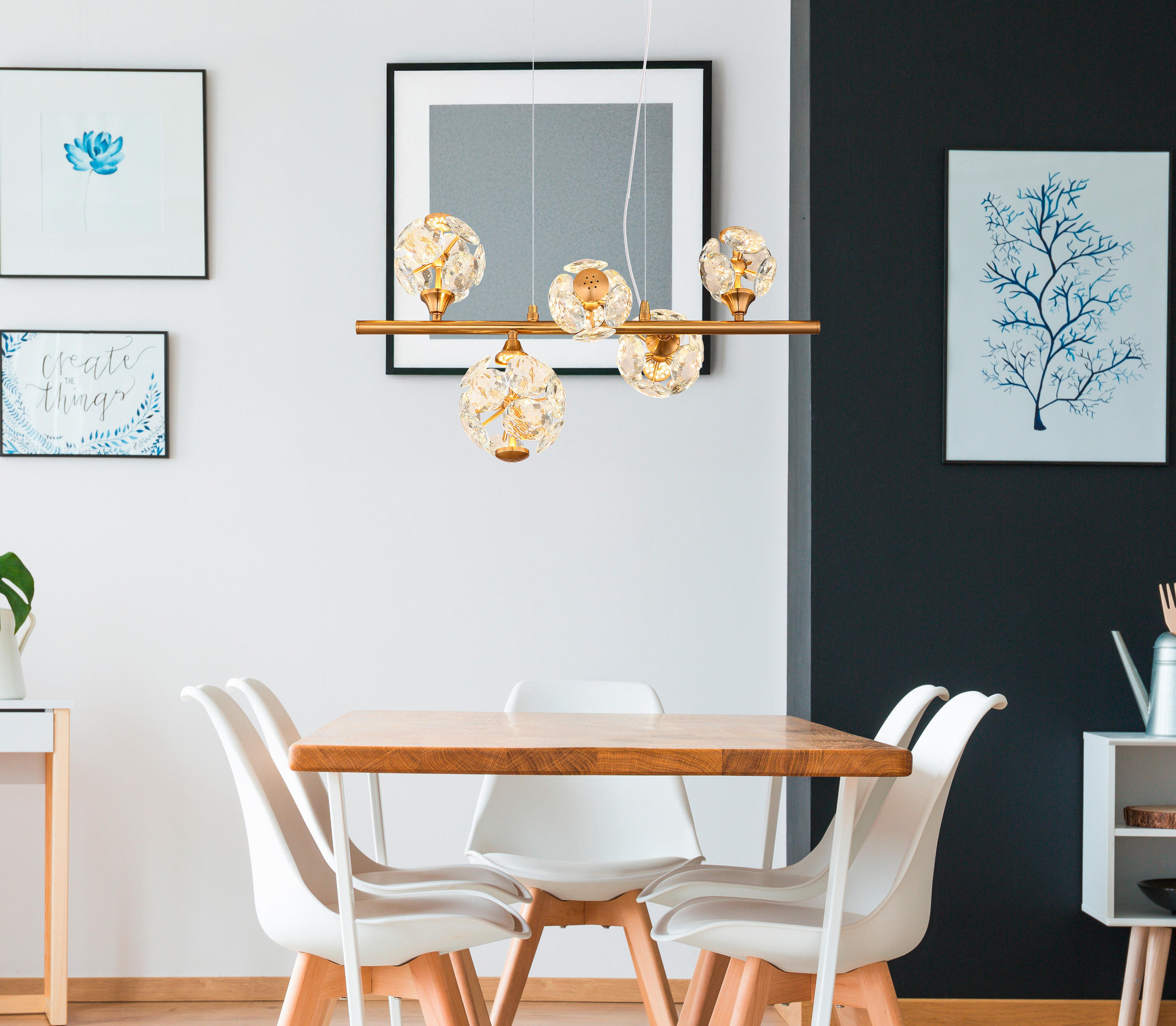 LED-HÄNGELEUCHTE VIRINA 61/31/150 cm   - Klar/Goldfarben, KONVENTIONELL, Glas/Metall (61/31/150cm) - Globo