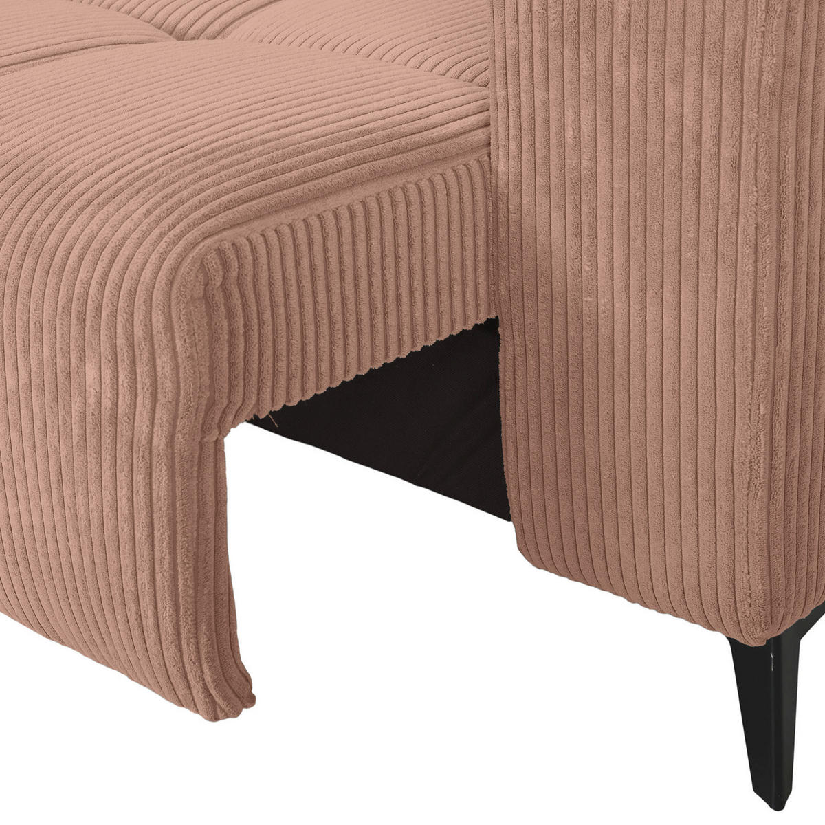 ECKSOFA Altrosa Cord Rücken echt, Kopfteilverstellung, Sitzvorzug  - Schwarz/Altrosa, KONVENTIONELL, Textil/Metall (170/257cm) - Carryhome