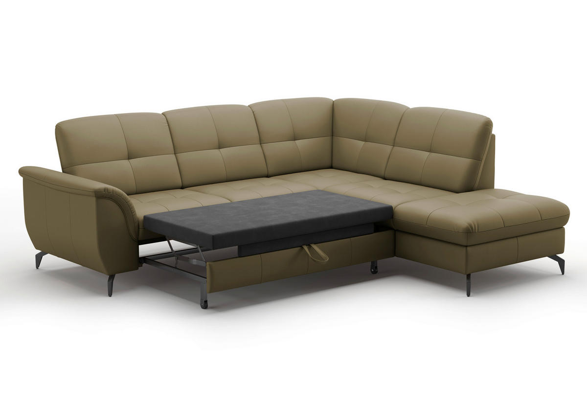 ECKSOFA Vliesstoff Kombination Echtleder/Stoff Olivgrün  - Schwarz/Olivgrün, Modern, Leder/Textil (244/212cm) - Sit & More