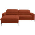 ECKSOFA  in Flachgewebe Rostfarben Rücken echt, Kopfteilverstellung  191/252 cm  - Rostfarben/Schwarz, Design, Textil/Metall (191/252cm) - Dieter Knoll