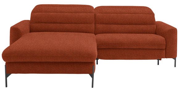 ECKSOFA  in Flachgewebe Rostfarben Rücken echt, Kopfteilverstellung  191/252 cm  - Rostfarben/Schwarz, Design, Textil/Metall (191/252cm) - Dieter Knoll