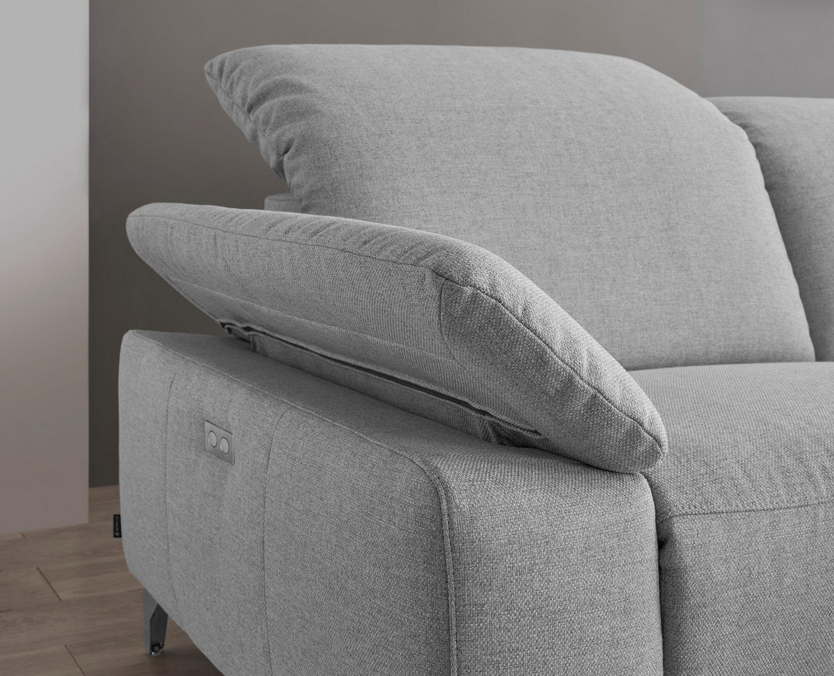 WOHNLANDSCHAFT Hellgrau Flachgewebe  - Chromfarben/Hellgrau, Design, Textil/Metall (280/180cm) - Musterring
