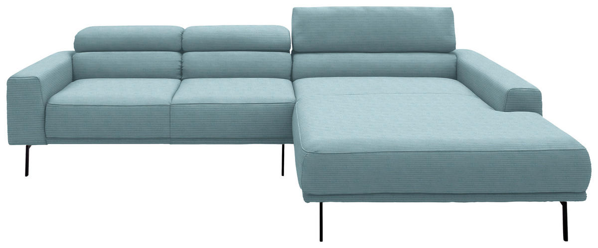 ECKSOFA Cord Hellblau  - Schwarz/Hellblau, Design, Textil/Metall (293/215-217cm) - Schöner Wohnen