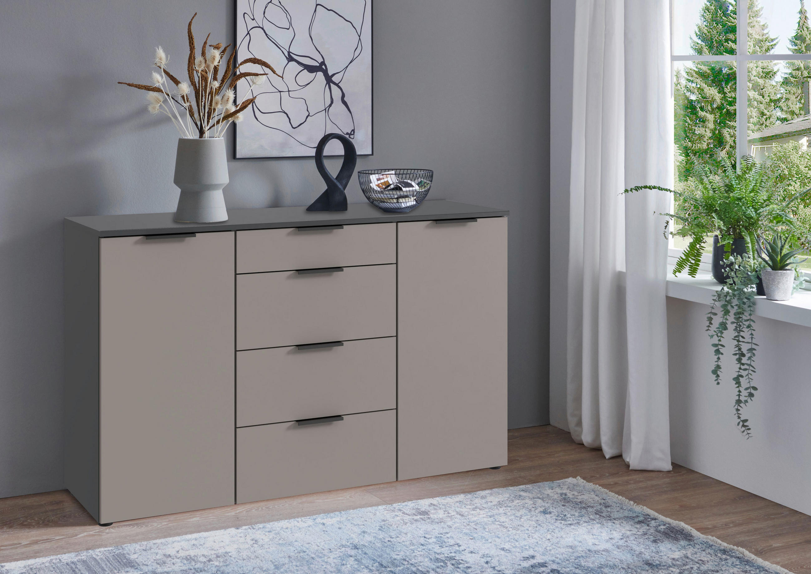 KOMMODE  in 135/92/41 cm  - Graphitfarben/Schwarz, Design, Holzwerkstoff/Kunststoff (135/92/41cm) - Boxxx