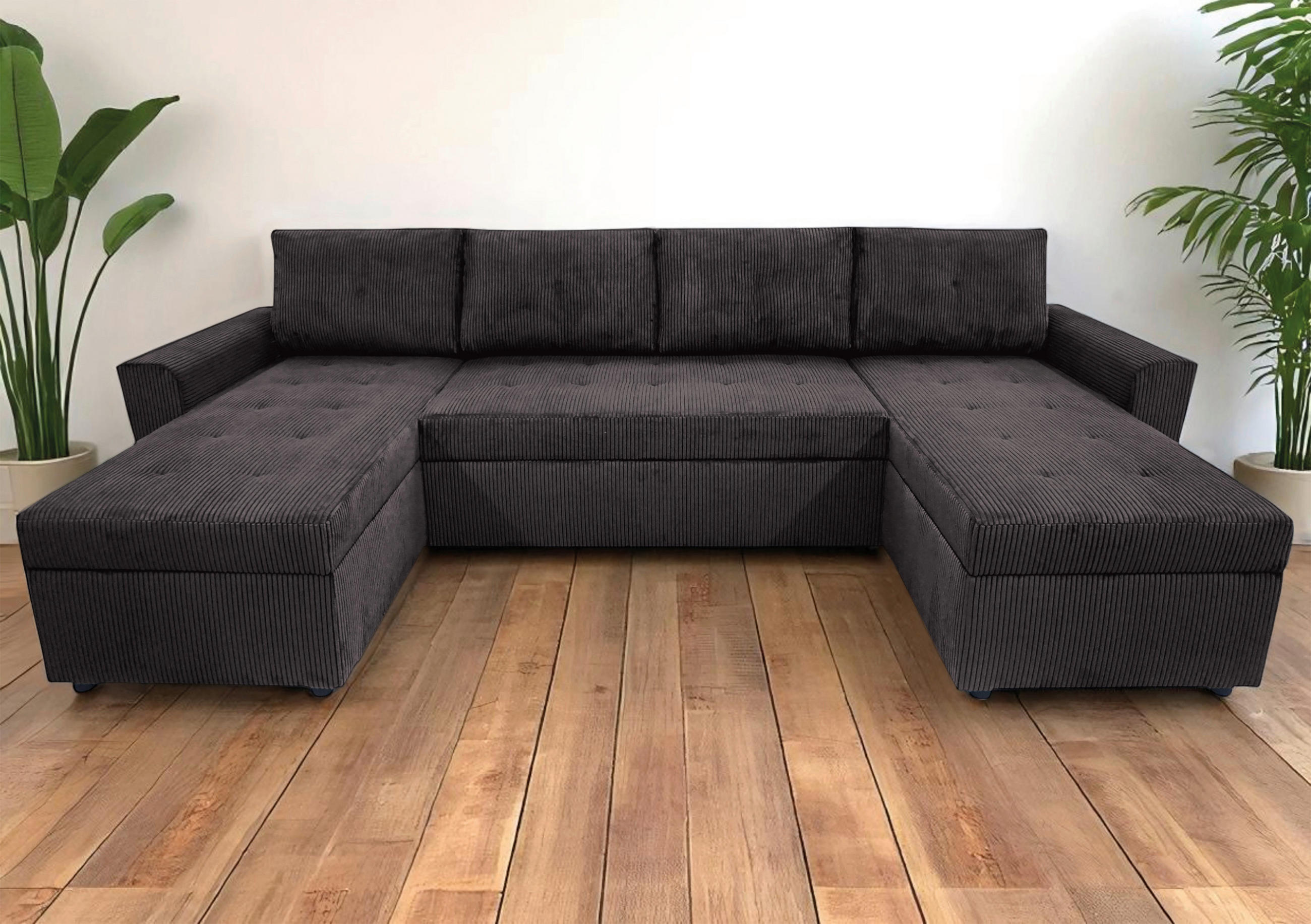 WOHNLANDSCHAFT TERMOLI Graubraun Cord  - Graubraun/Schwarz, Design, Kunststoff/Textil (155/296/155cm) - MID.YOU