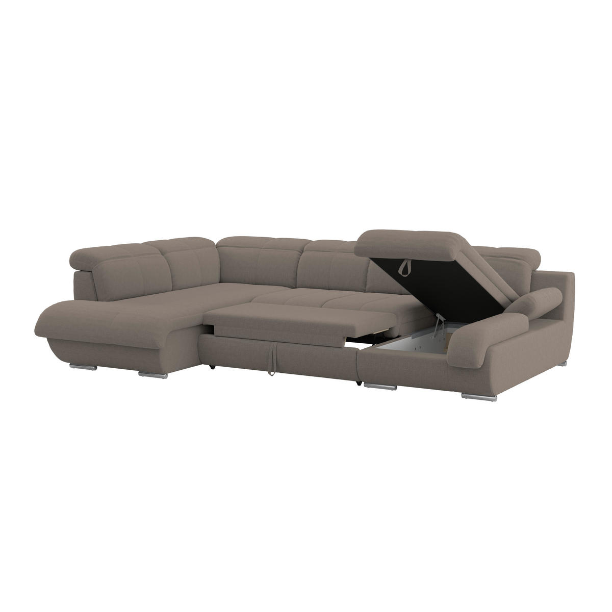 WOHNLANDSCHAFT MULTI Dunkelbraun Chenille  - Chromfarben/Dunkelbraun, MODERN, Textil/Metall (228/345/184cm) - Livetastic