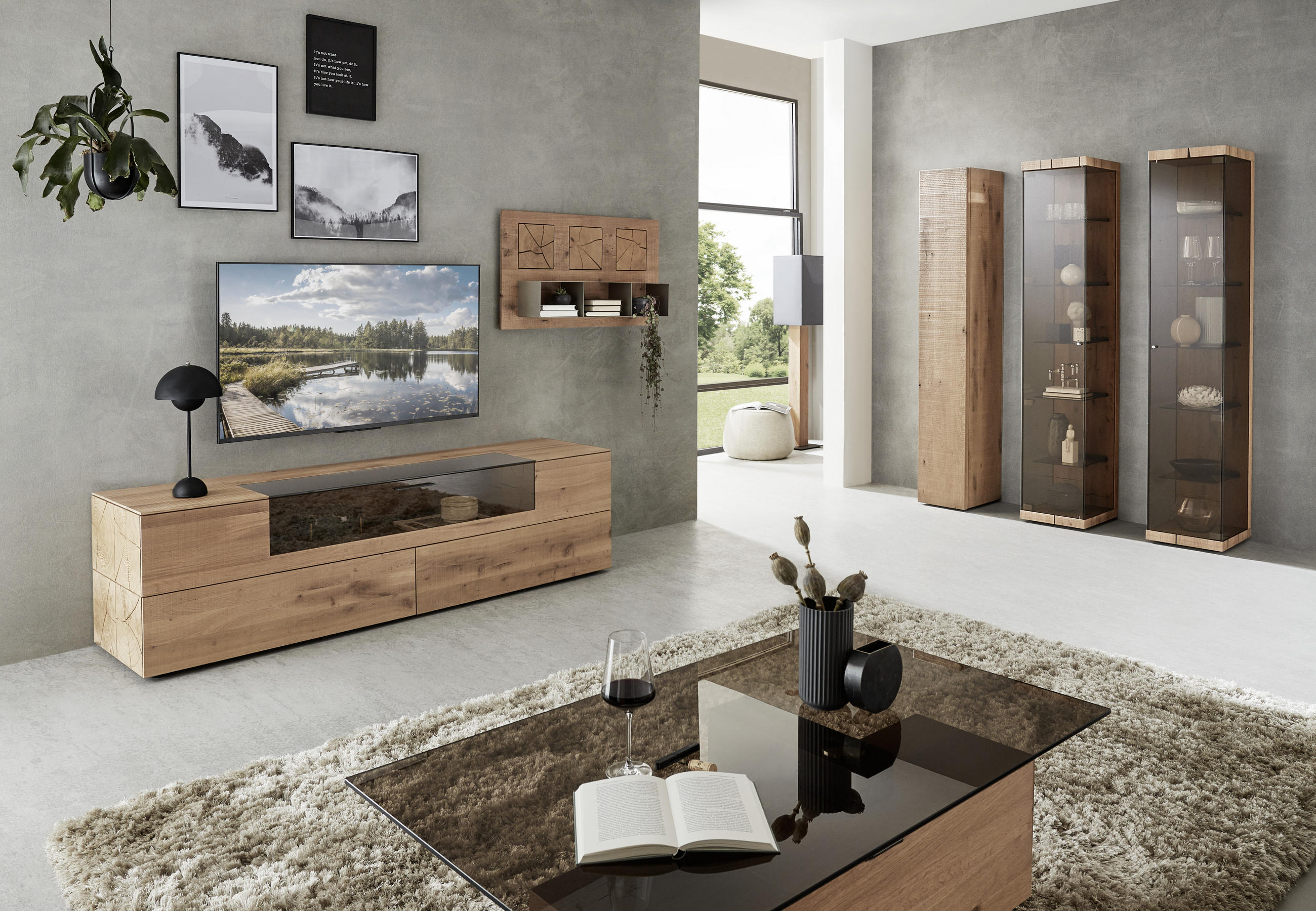LOWBOARD  in 211/58/54 cm  - Eichefarben/Titanfarben, Natur, Glas/Holz (211/58/54cm) - Valnatura