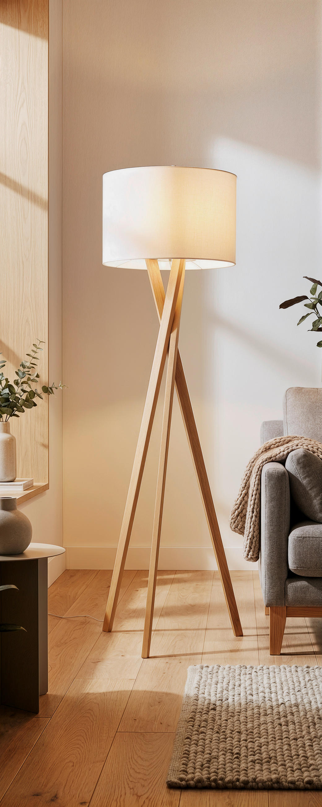 STOJACÍ LAMPA, 45/160 cm  - bílá/barvy dubu, Natur, kov/dřevo (45/160cm) - Novel