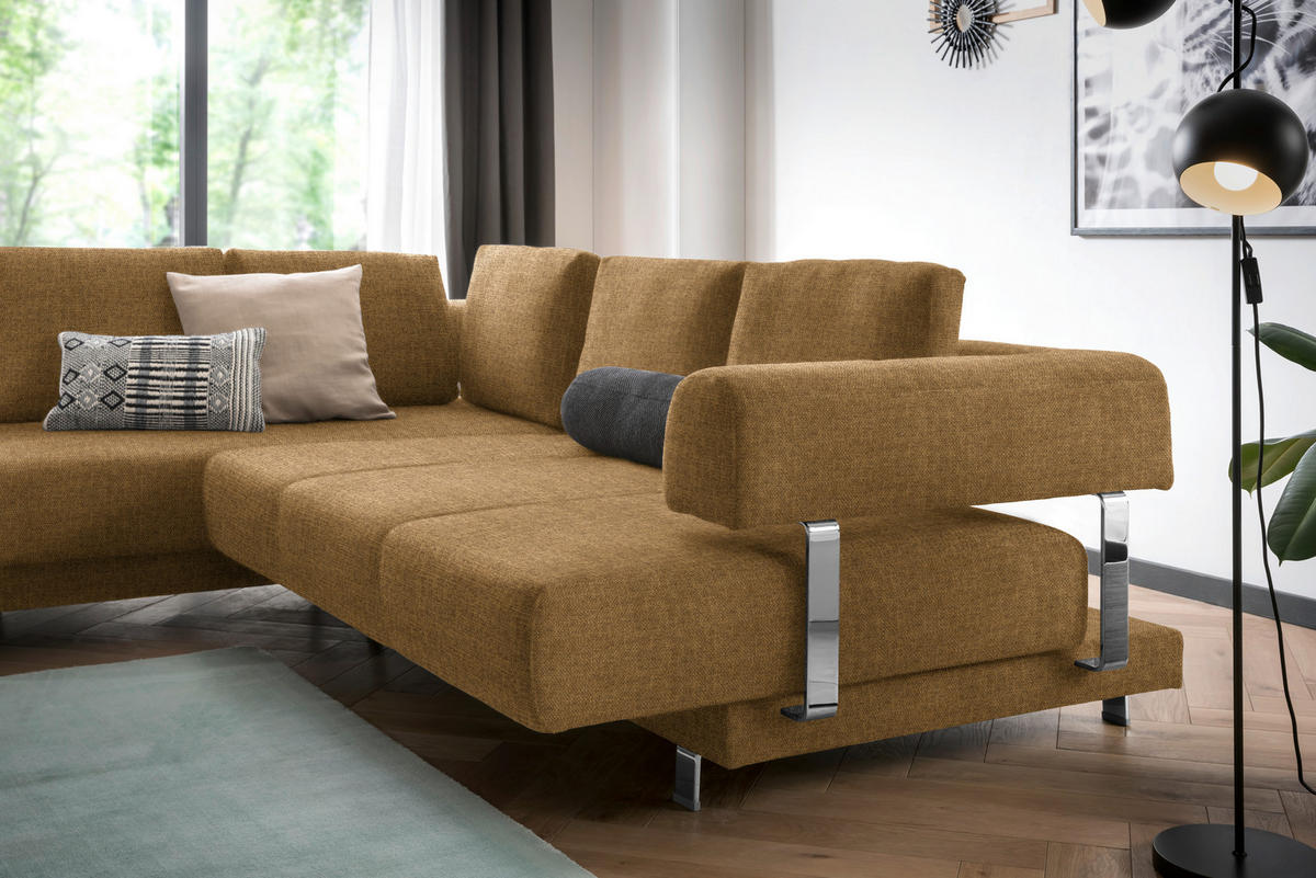 ECKSOFA in Chenille Honig  - Honig, Design, Textil/Metall (235/277cm)