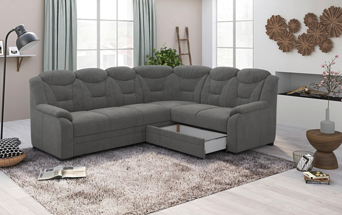 ECKSOFA in Chenille Anthrazit  - Anthrazit/Schwarz, Basics, Kunststoff/Textil (263/211cm) - MID.YOU