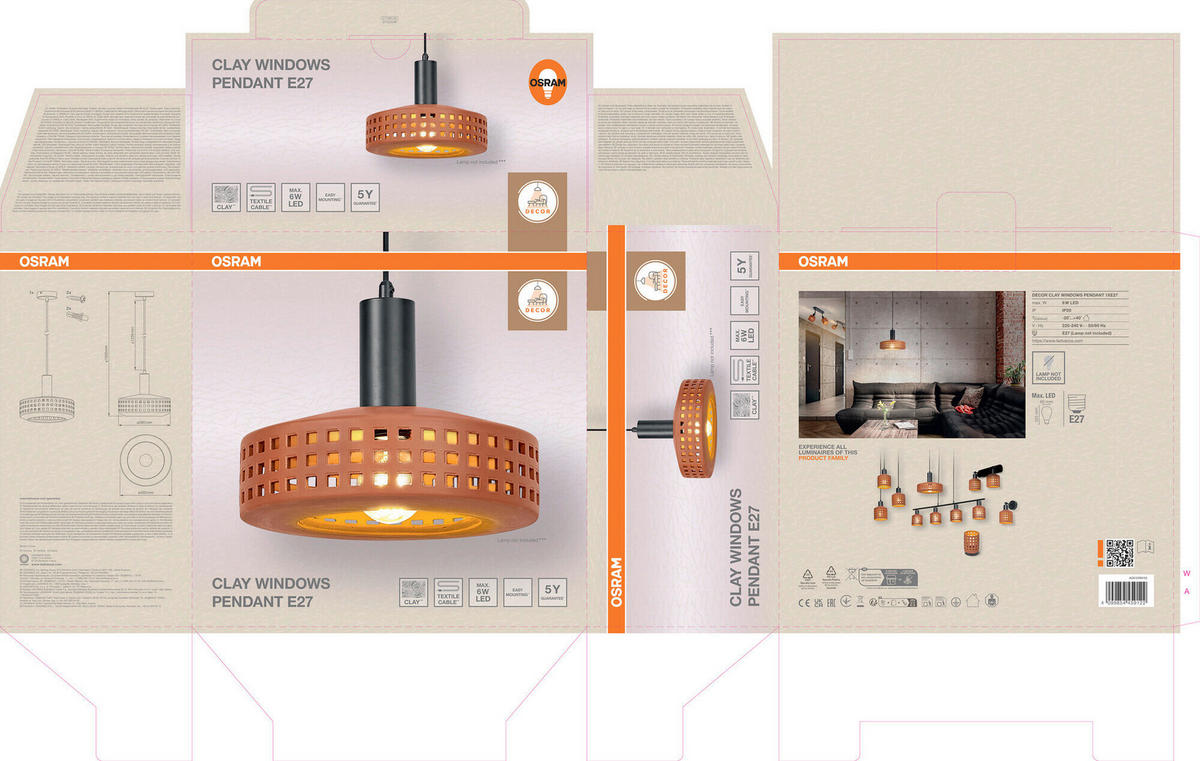 HÄNGELEUCHTE 26/150 cm  - Braun, Basics, Stein/Metall (26/150cm) - Osram