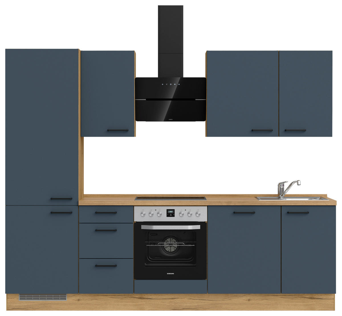 KÜCHENLEERBLOCK 270 cm   in Blau, Eichefarben  - Blau/Eichefarben, MODERN, Holzwerkstoff/Metall (270cm) - Nobilia