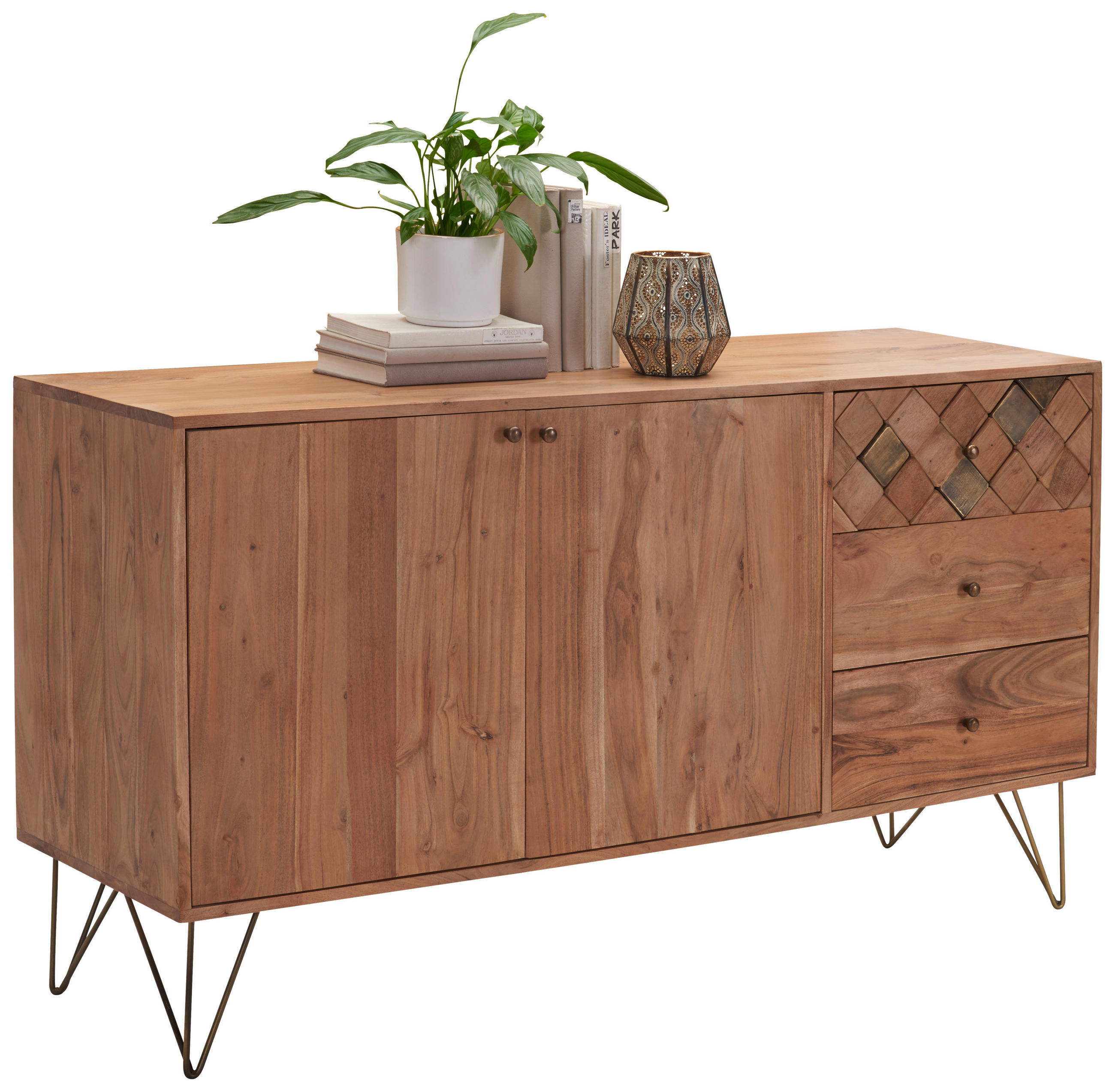 E-shop Ambia Home KOMODA, akácia, farba akácie, bronzová, 145/80/45 cm