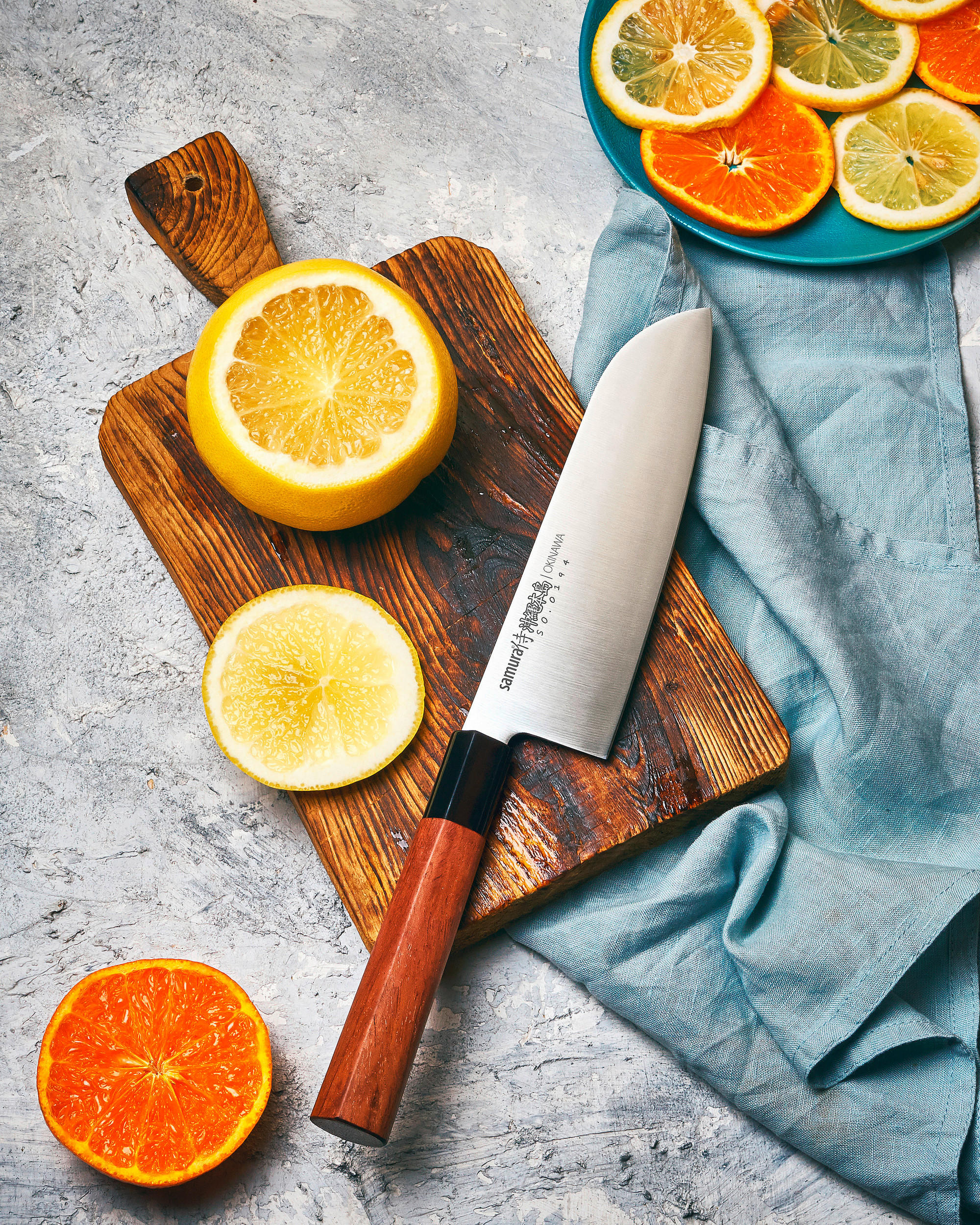 SANTOKU NOŽ  OKINAWA 32,3/5,7/2,2 cm           oplemenjeni čelik - srebrne boje/smeđa, Basics, drvni materijal/metal (32,3/5,7/2,2cm) - Samura