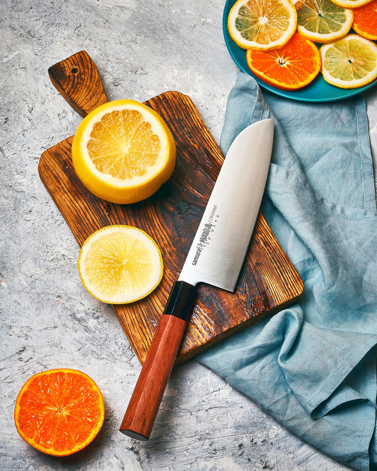 SANTOKU NOŽ  OKINAWA 32,3/5,7/2,2 cm           oplemenjeni čelik - srebrne boje/smeđa, Basics, drvni materijal/metal (32,3/5,7/2,2cm) - Samura