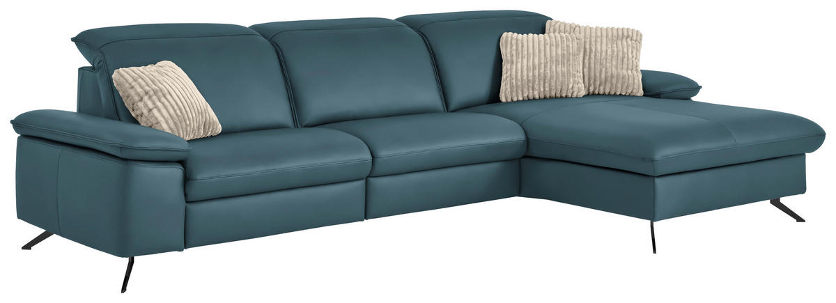 ECKSOFA  Echtleder Blau  - Blau/Schwarz, Design, Leder/Metall (307/169cm) - Beldomo Premium
