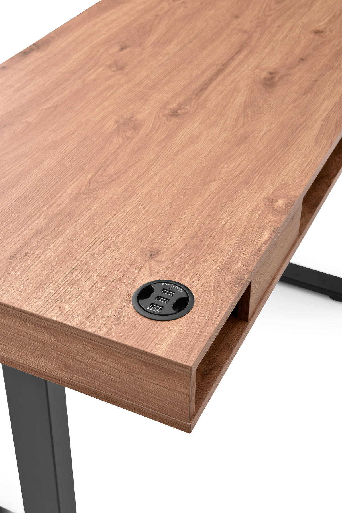 SCHREIBTISCH 120/60/72-110 cm  in Schwarz, Eichefarben  - Eichefarben/Schwarz, MODERN, Holz/Metall (120/60/72-110cm) - MID.YOU