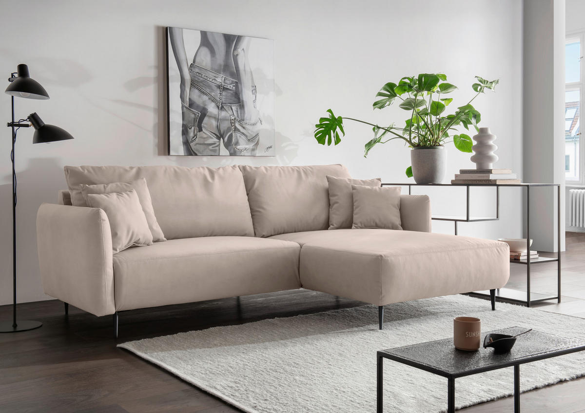 ECKSOFA in Lederlook Beige  178/264-302 cm  - Beige/Schwarz, Design, Textil/Metall (178/264-302cm) - Livetastic
