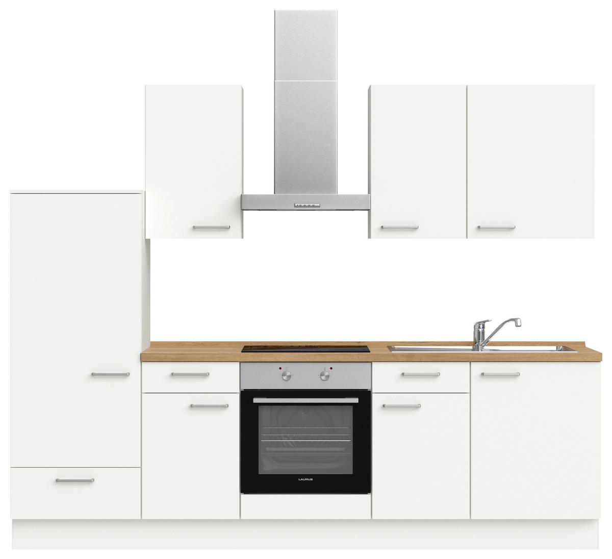 KÜCHENBLOCK 270 cm   in Weiß, Eichefarben  - Edelstahlfarben/Eichefarben, MODERN, Holzwerkstoff/Metall (270cm) - Nobilia