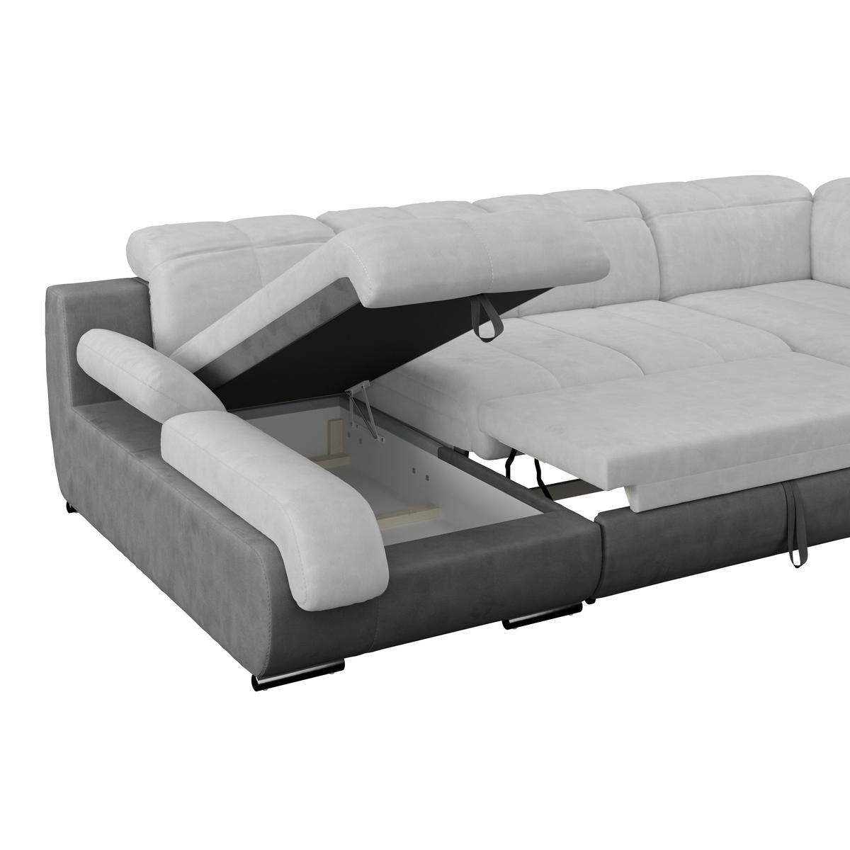 WOHNLANDSCHAFT Grau, Hellgrau, Dunkelgrau Mikrofaser  - Chromfarben/Dunkelgrau, MODERN, Textil/Metall (184/345/228cm) - MID.YOU