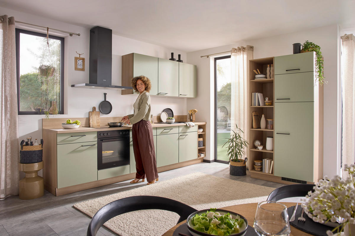 KÜCHENLEERBLOCK   in Eichefarben, Hellgrün  - Eichefarben/Schwarz, MODERN, Holzwerkstoff/Metall - Welnova