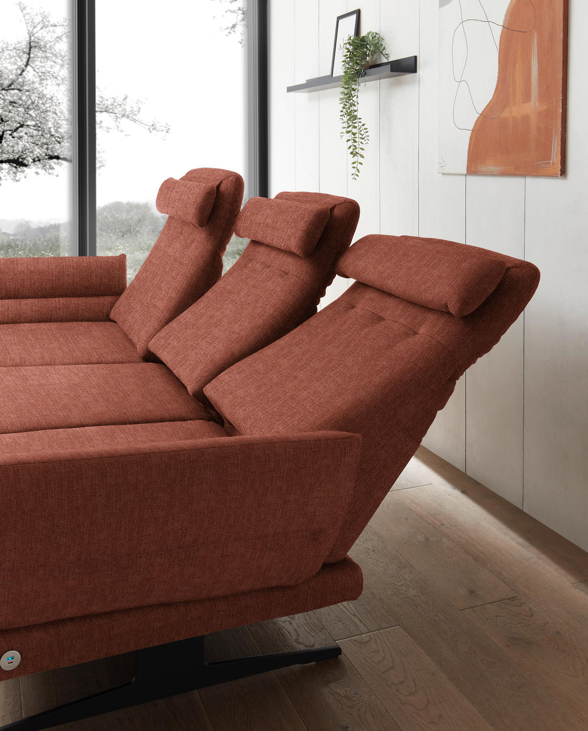 ECKSOFA in Flachgewebe Rostfarben  - Rostfarben/Schwarz, Design, Textil/Metall (176-217/279-327cm) - Dieter Knoll
