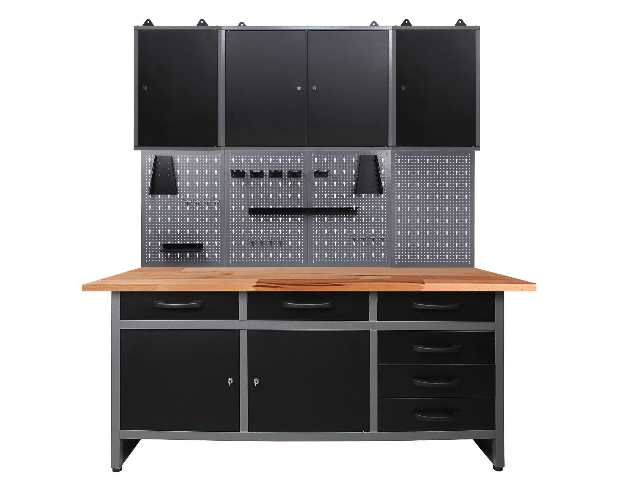 WERKBANKSET 160/205/60 cm  - Anthrazit/Grau, Basics, Holz/Metall (160/205/60cm)