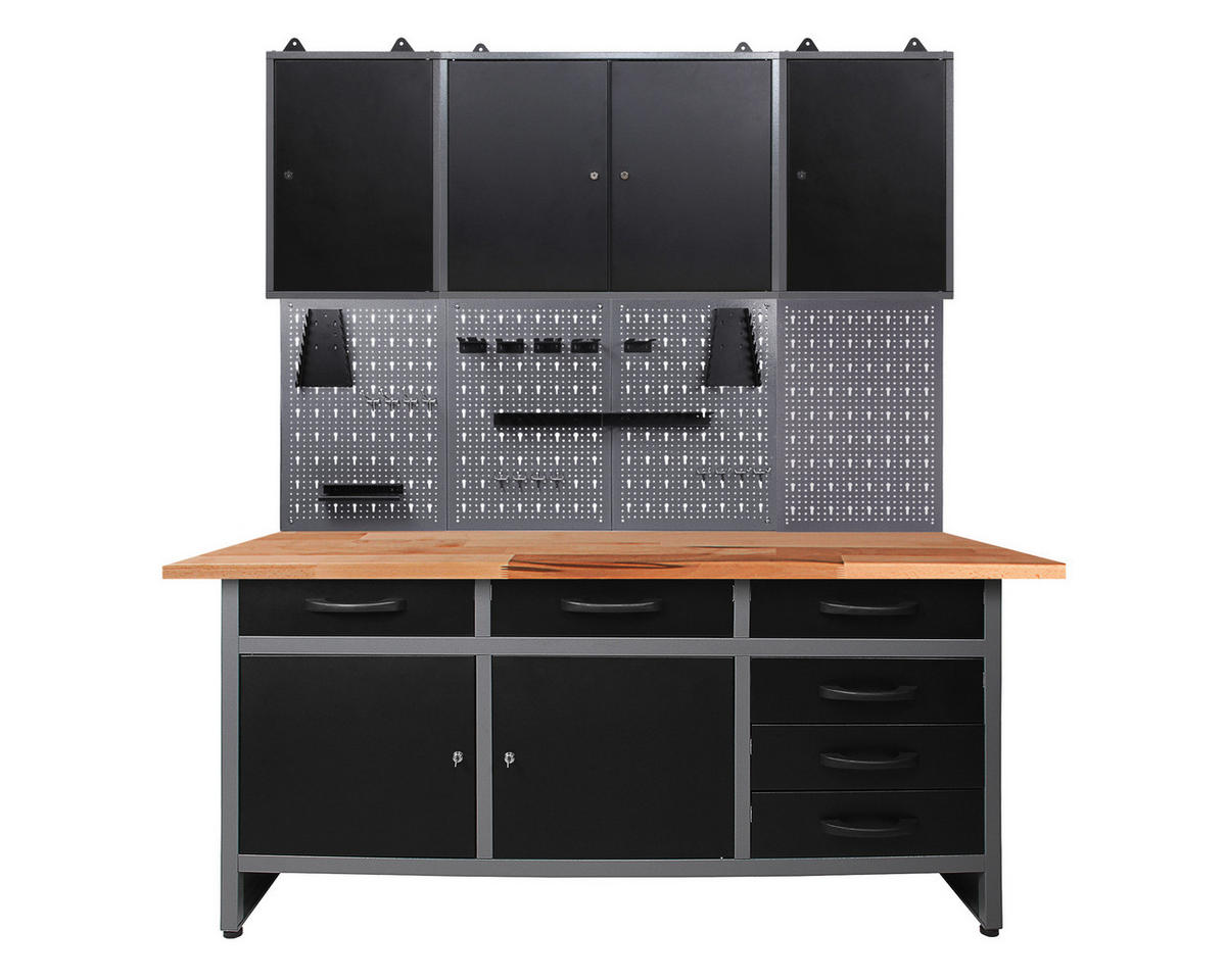 WERKBANKSET  - Anthrazit/Grau, Basics, Holz/Metall (160/205/60cm) - Ambia Garden