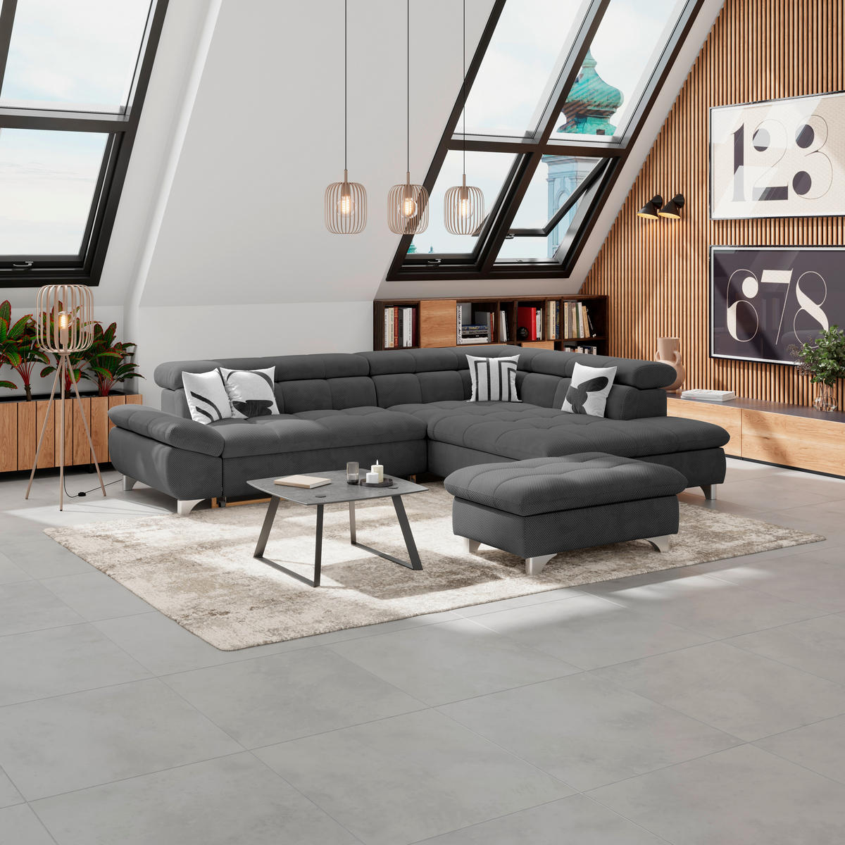 HOCKER Chenille Anthrazit  - Chromfarben/Anthrazit, KONVENTIONELL, Textil/Metall (108/46/108cm) - Livetastic