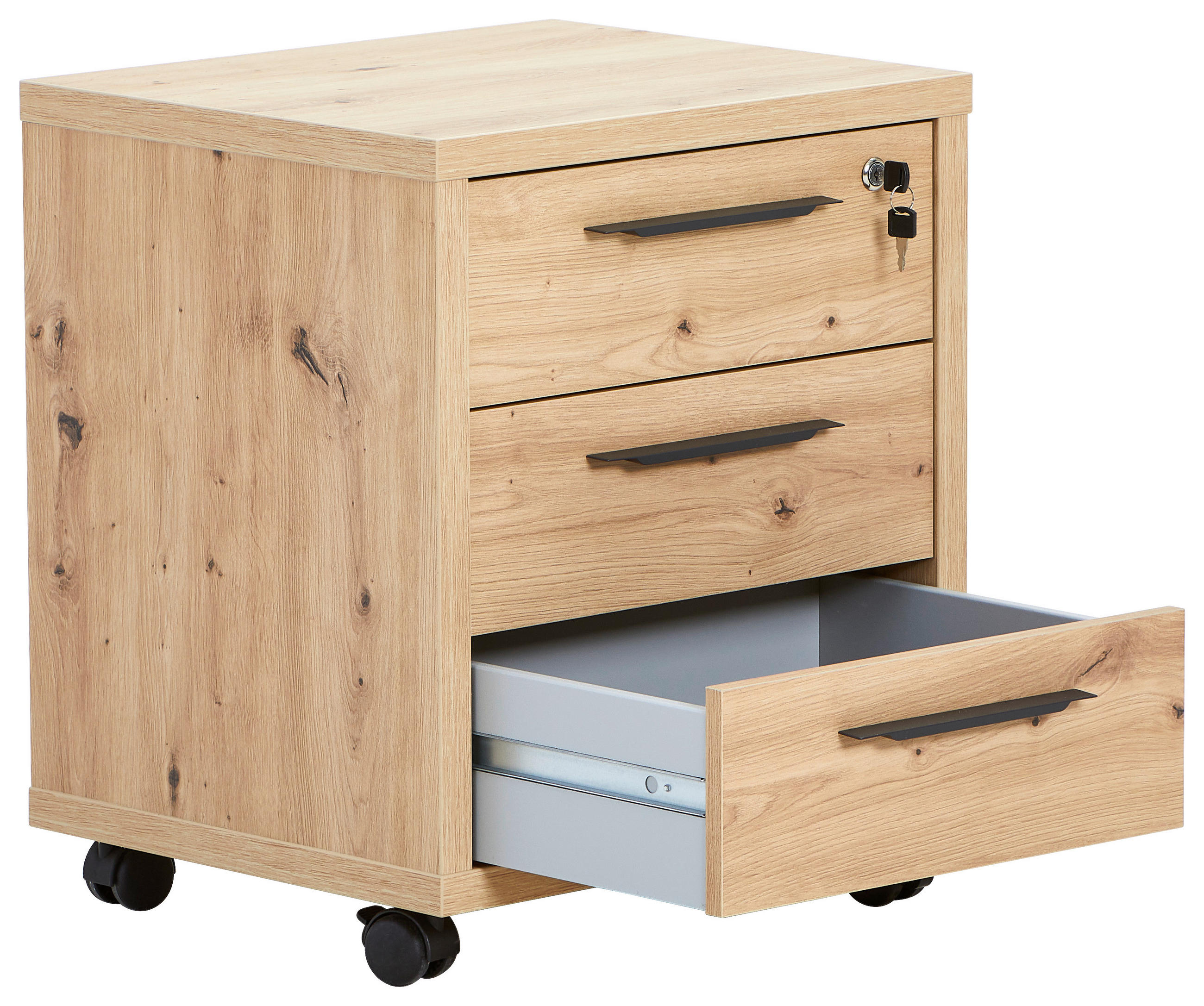 Thumbnail - Carryhome Rollcontainer, Eiche Artisan, Metall, 3 Schubladen, 52x61x44 cm, ISO 9001, Fsc, Beimöbel erhältlich, Arbeitszi...