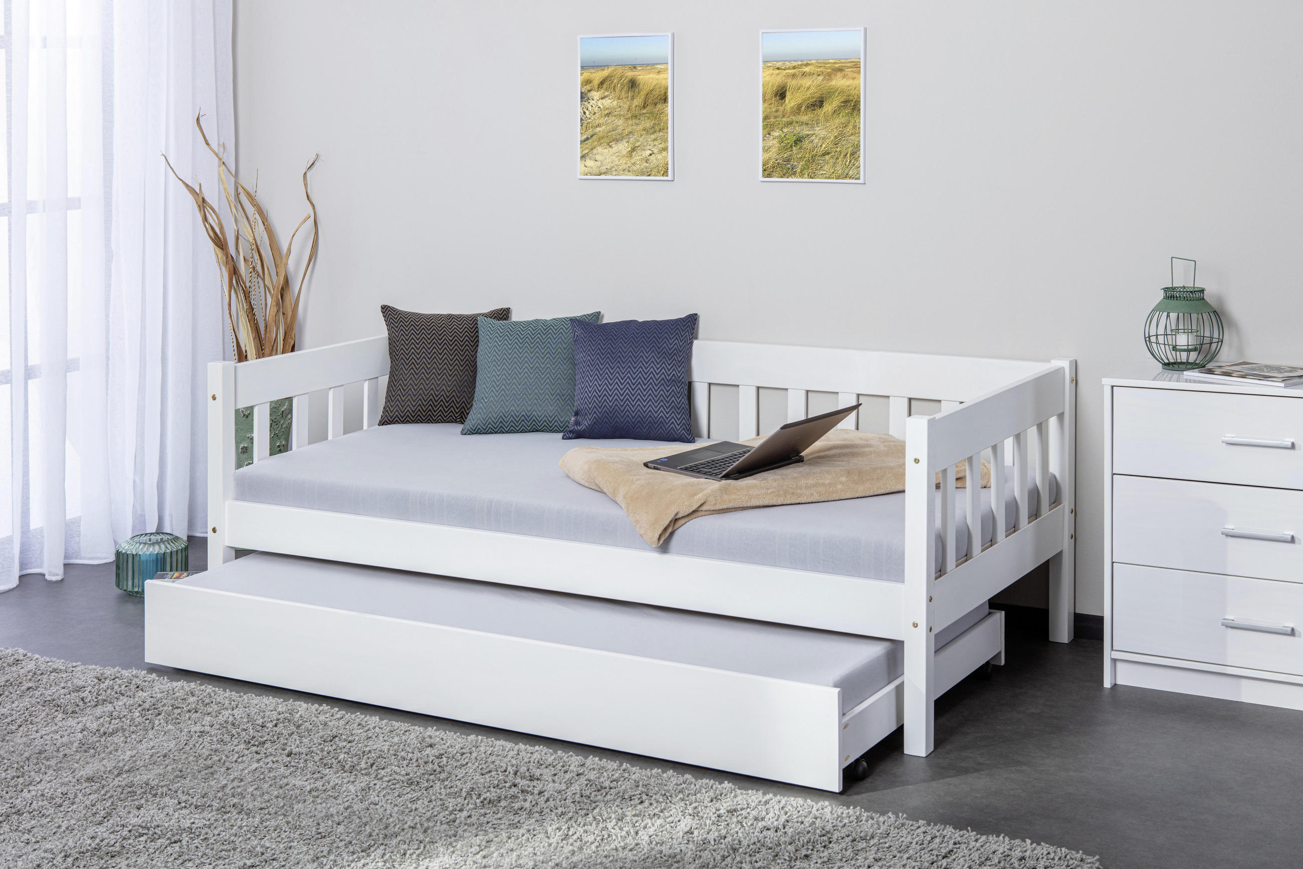 BETT Kiefer massiv 90/200 cm Weiß  - Weiß, KONVENTIONELL, Holz (90/200cm) - Carryhome