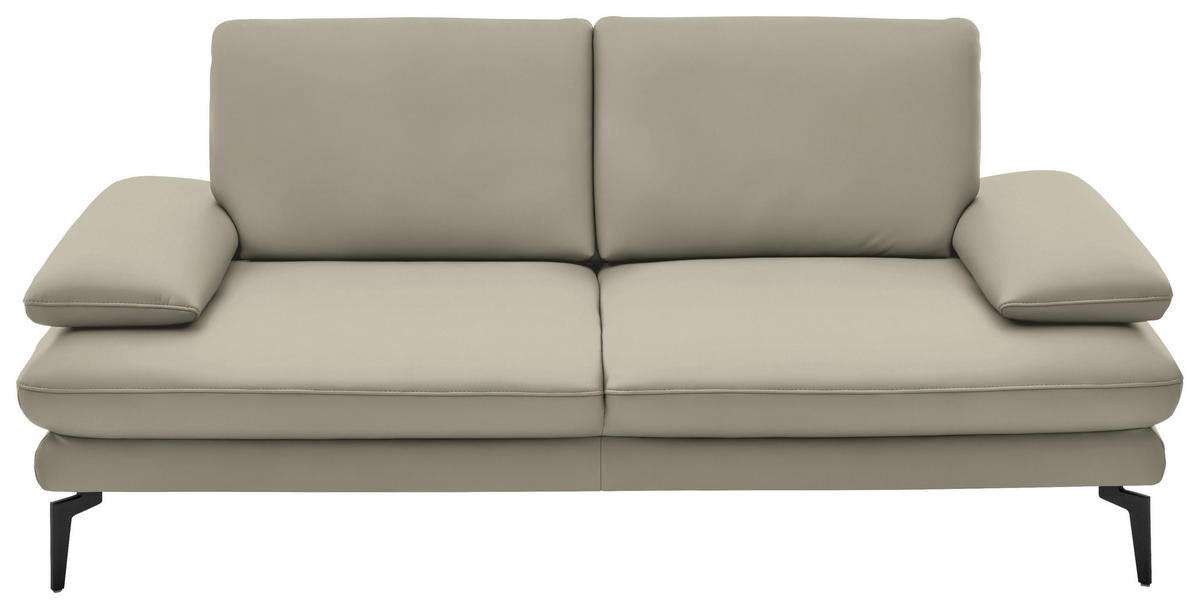2,5-SITZER Echtleder Ecru  - Ecru/Schwarz, Design, Leder/Metall (196/86/104cm) - Dieter Knoll
