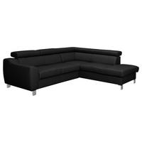 ECKSOFA Schwarz Echtleder Lederlook Bettkasten, Schlaffunktion, Rücken echt, Kopfteilverstellung  - Chromfarben/Schwarz, Design, Leder/Textil (245/208cm) - Livetastic