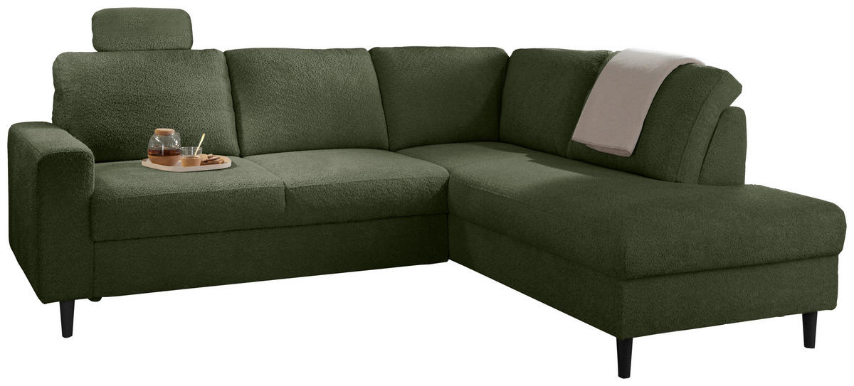 ECKSCHLAFSOFA in Dunkelgrün Textil   - Dunkelgrün/Schwarz, Modern, Holz/Textil (242/200cm) - Livetastic