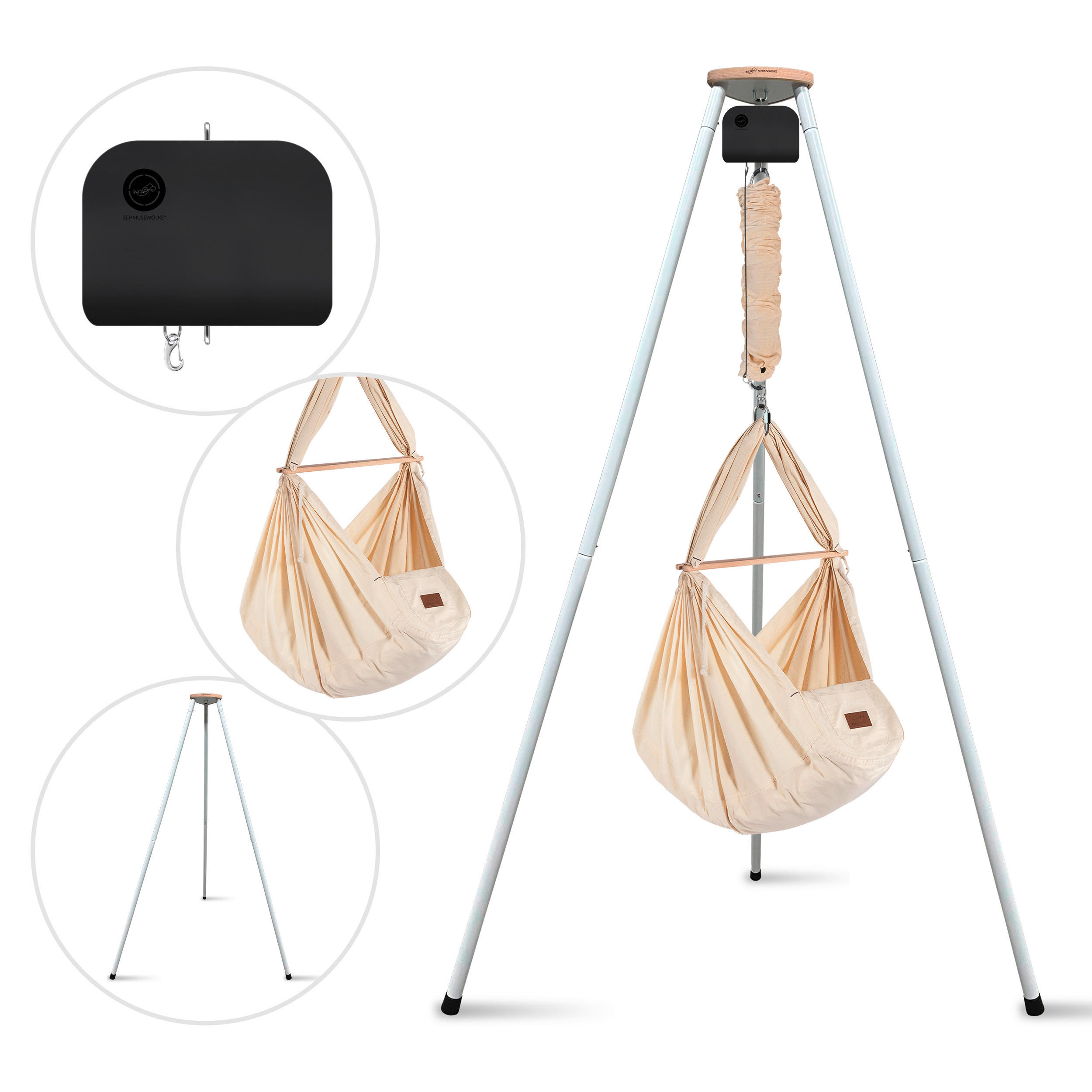 FEDERWIEGE Set inkl. Tipi-Gestell und Motor  Beige, Weiß  - Beige/Weiß, Basics, Kunststoff/Textil (135/194/135cm) - SCHMUSEWOLKE