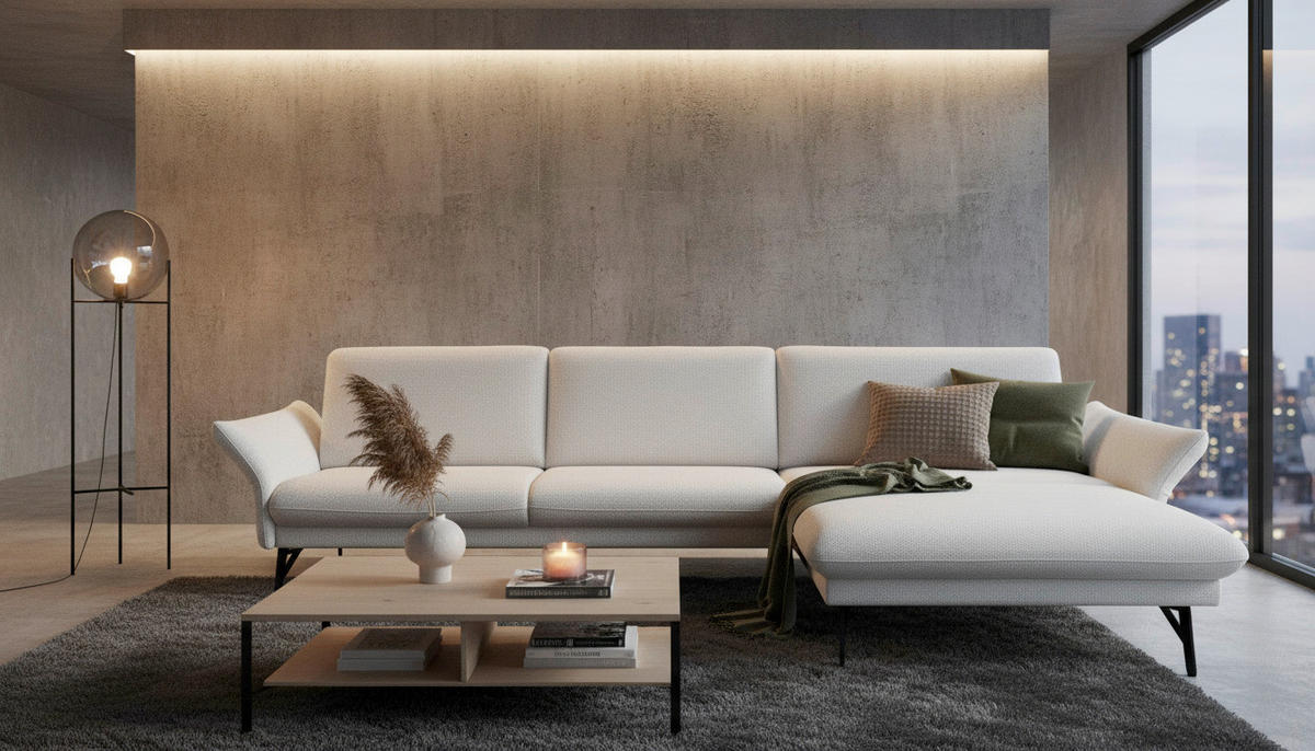 ECKSOFA Hellgrau Chenille Armteilverstellung, Sitztiefenverstellung  - Anthrazit/Hellgrau, Design, Textil/Metall (300/175cm) - Himolla