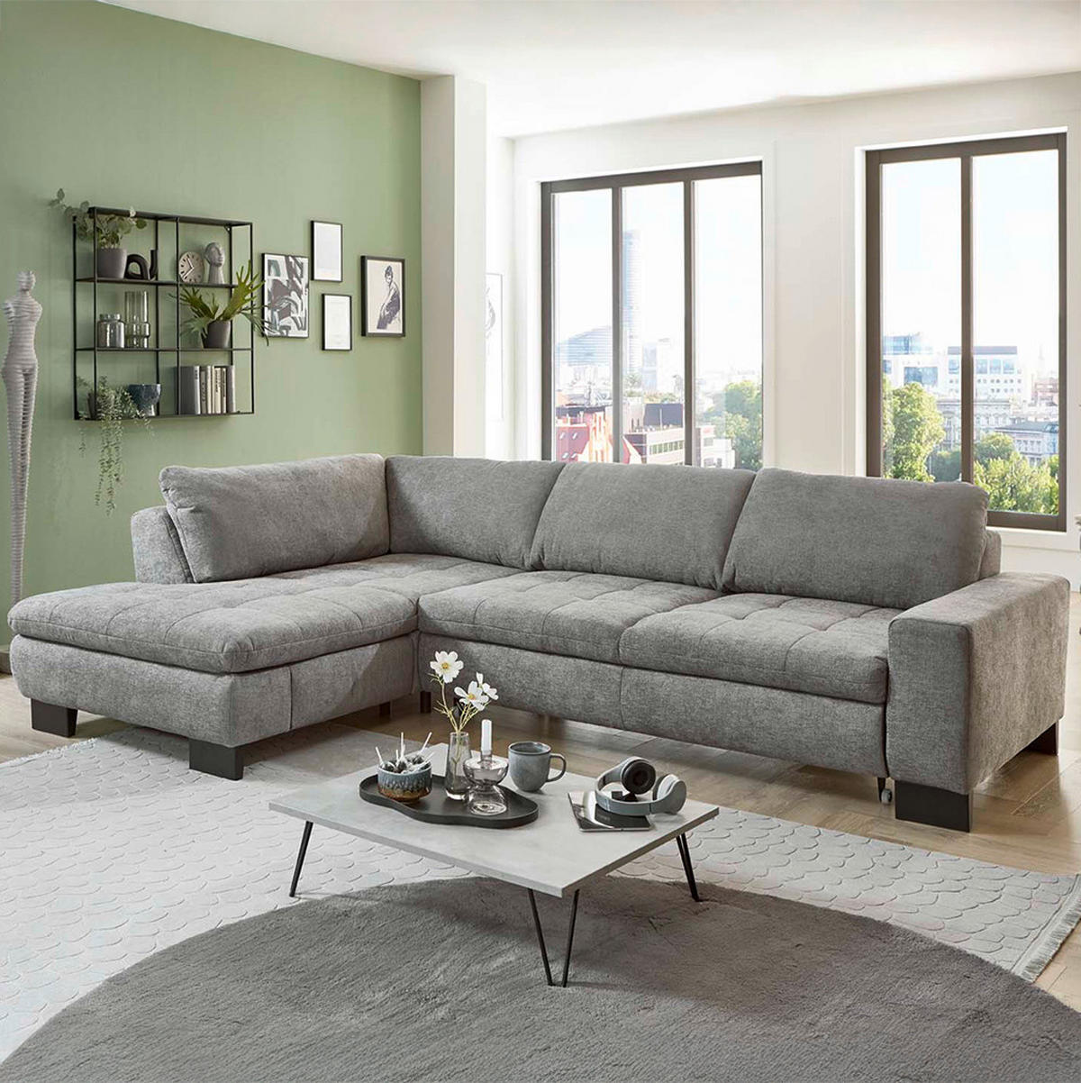 HÖRNSOFFA i chenille grå  - svart/grå, Modern, metall/textil (197/84/289cm) - Livetastic