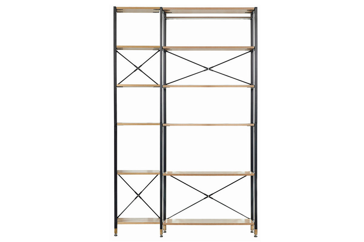 REGAL  127,5/210/30 cm Naturfarben, Schwarz  - Schwarz/Naturfarben, Design, Holzwerkstoff/Metall (127,5/210/30cm) - Livetastic