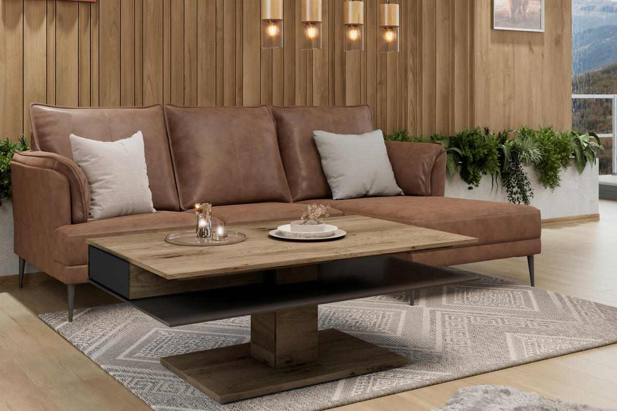 COUCHTISCH in Holz, Glas 120/75/46 cm  - Eichefarben/Anthrazit, Design, Glas/Holz (120/75/46cm) - Voglauer