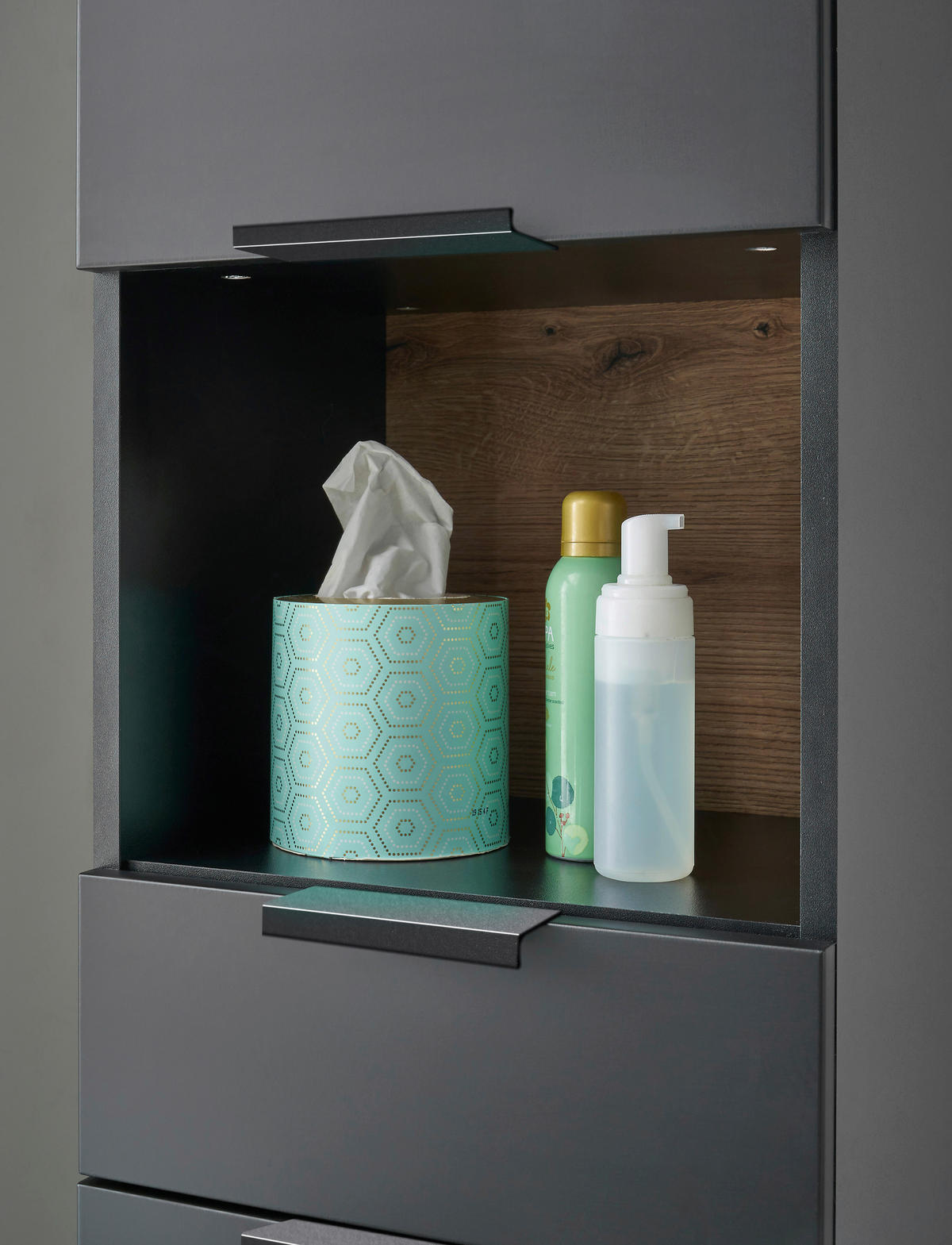 HOCHSCHRANK 38/195/32 cm  - Eichefarben/Schwarz, KONVENTIONELL, Holzwerkstoff/Metall (38/195/32cm) - home24