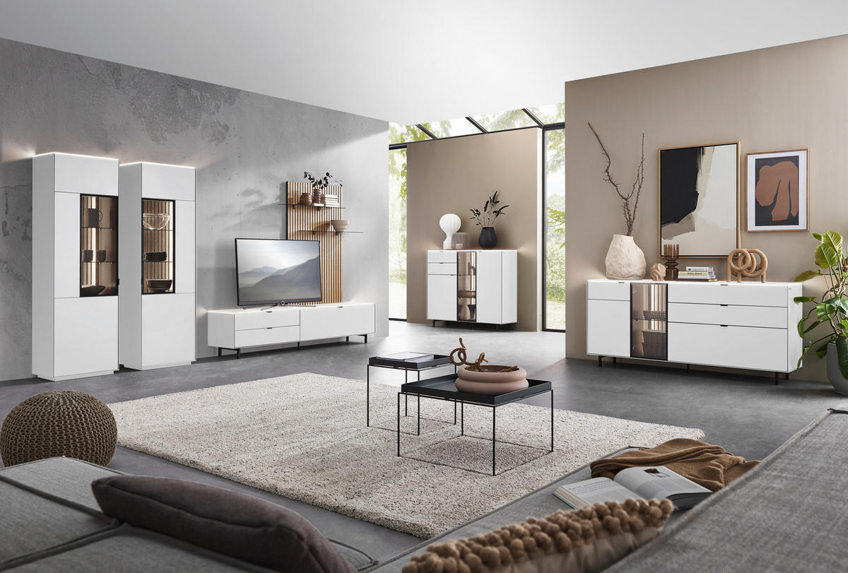 SIDEBOARD Weiss, Eichefarben  186,2/86,1/46 cm  - Weiss/Eichefarben, Design, Glas/Holz (186,2/86,1/46cm) - Dieter Knoll