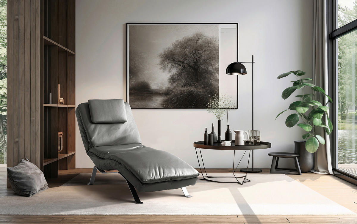 RELAXLIEGE in Echtleder Anthrazit  - Anthrazit/Silberfarben, Design, Leder/Metall (65/95/171cm) - Celina Home