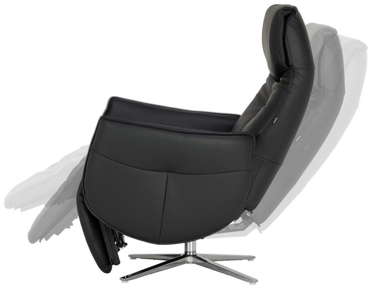RELAXSESSEL Lederlook Kombination Echtleder/Lederlook Relaxfunktion, Kopfteilverstellung, Fußteilverstellung    - Schwarz/Alufarben, Design, Leder/Textil (83/114/85cm) - Xora