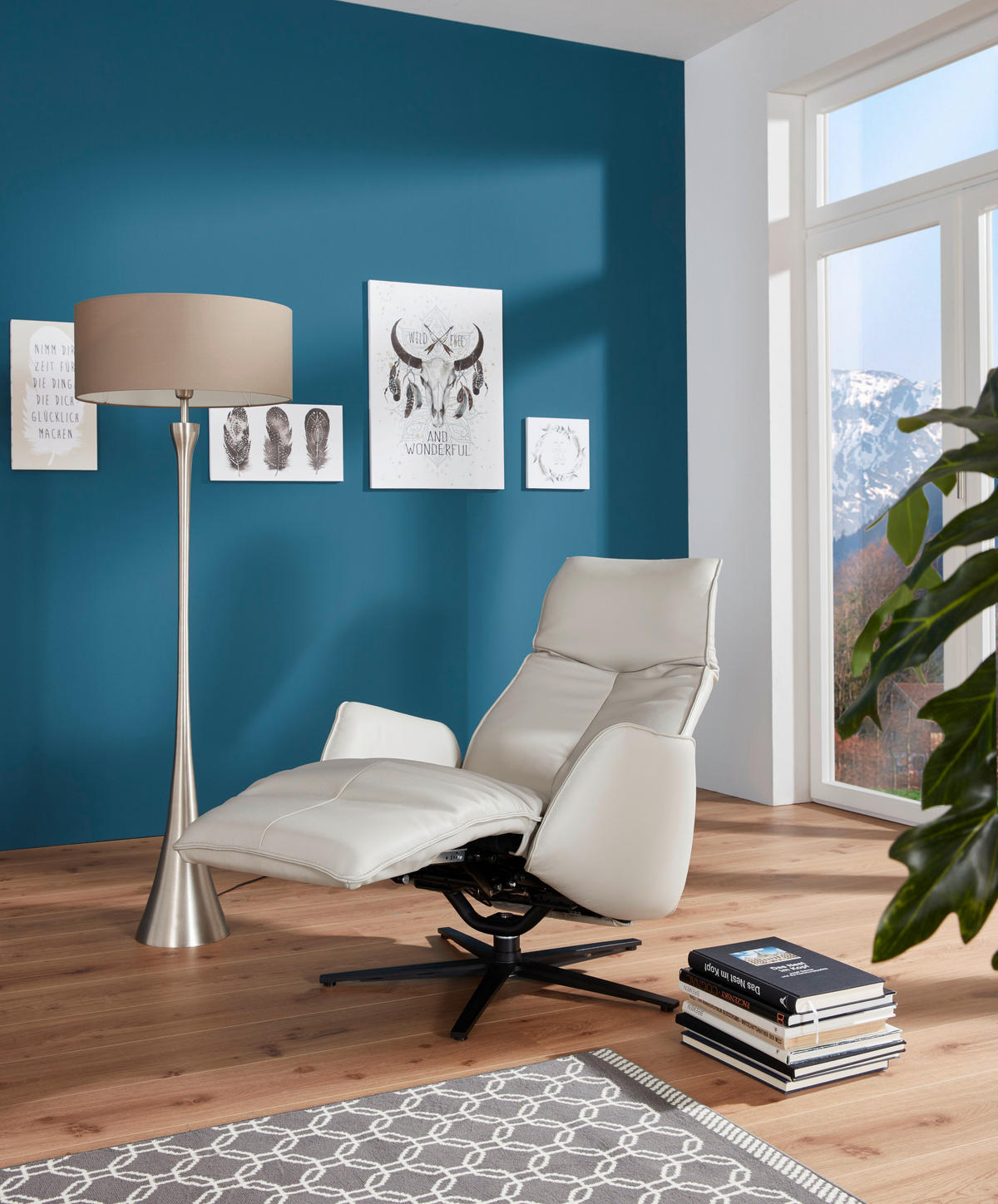 RELAX FOTEL - világosszürke/nemesacélszínű, Design, bőr (71/114/84cm) - Johann Jakob