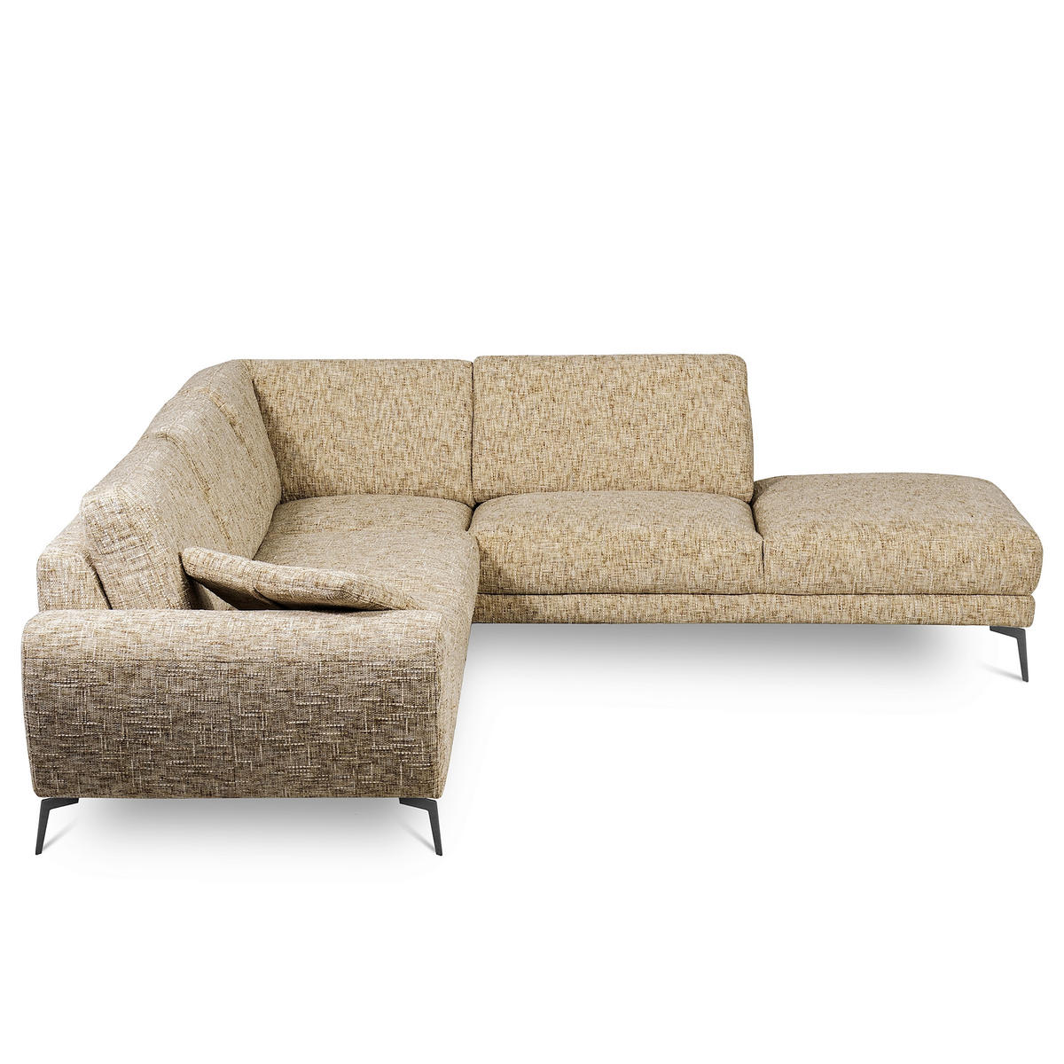 ECKSOFA SPRING Hellbraun Webstoff Zierkissen  - Hellbraun/Schwarz, Design, Textil/Metall (273/250cm) - Livetastic